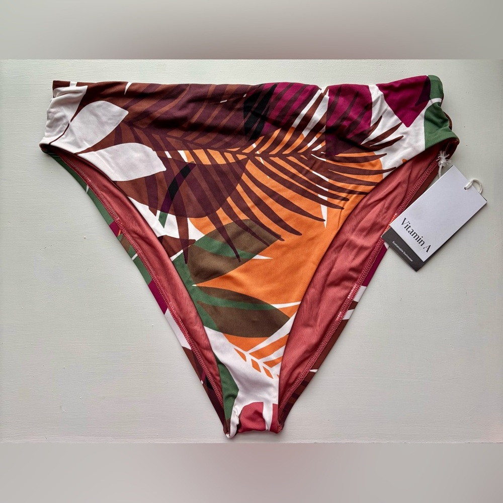 NWT Vitamin A XL Brown Bikini Bottom High Waisted Tropical Print Cruise Vacation